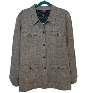 NWT Dialogue Women’s Grey Linen Blend Safari Jacket - Size 1X classic
